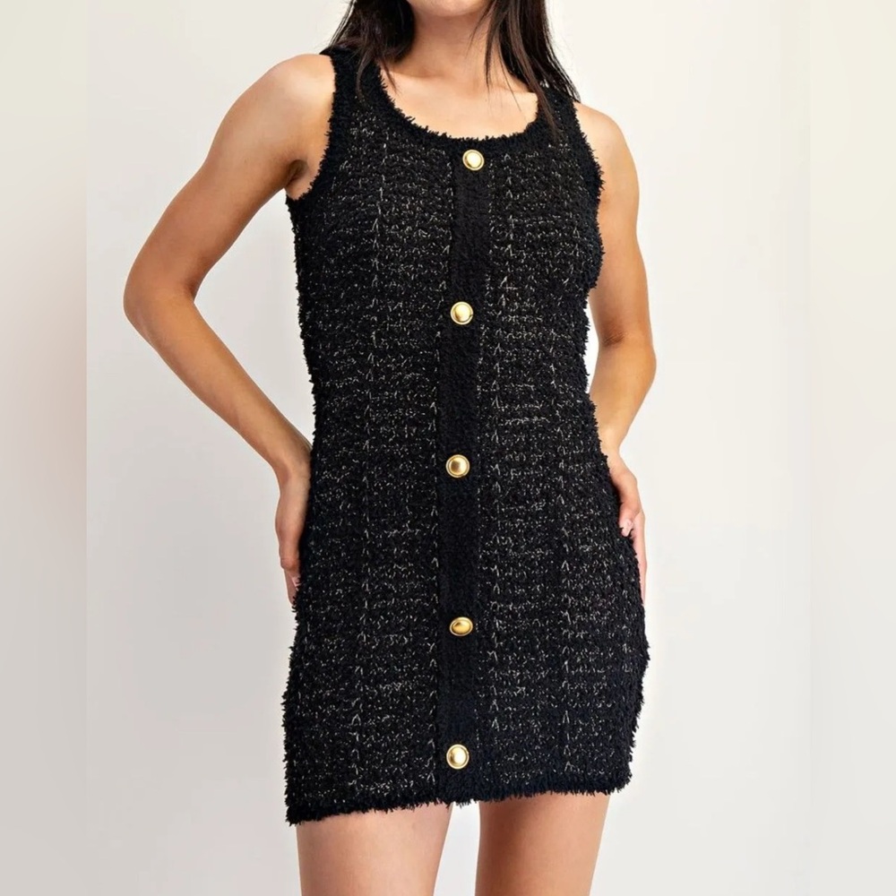 🆕 Black and Gold Knit Boucle Mini Dress - L